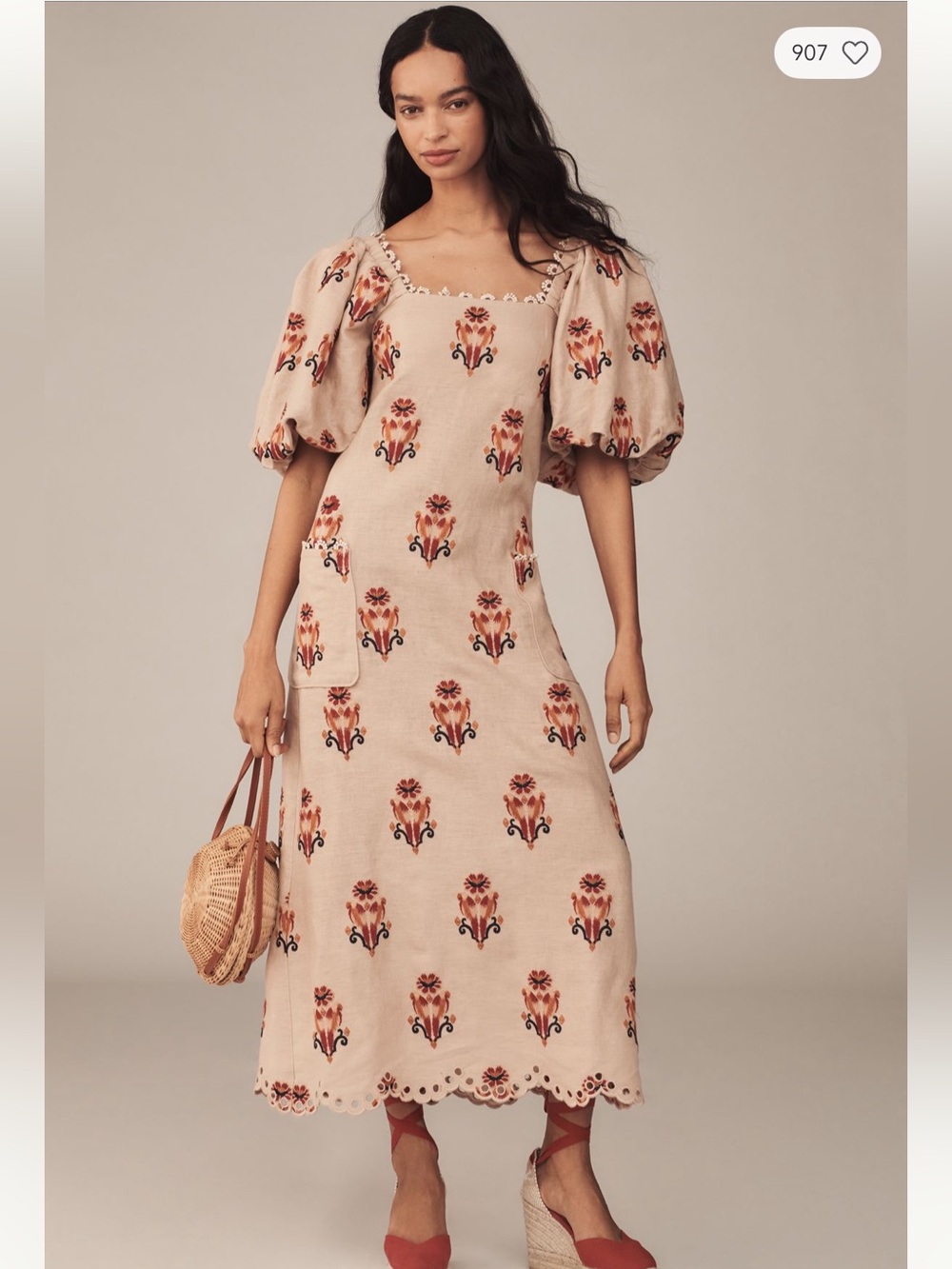 FARM Rio Puff Sleeve Linen Macaw Dress- size Small - Picture 1 of 9